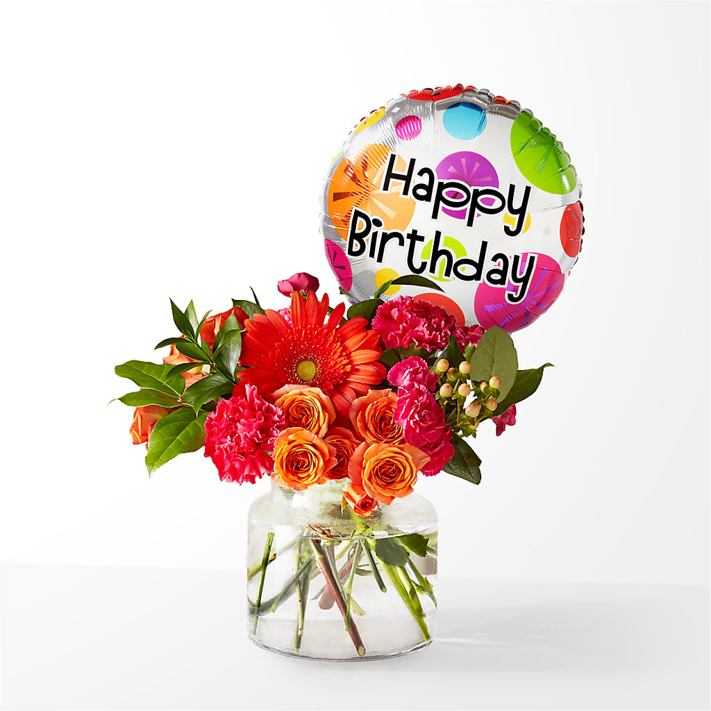 Fiesta Bouquet with Birthday Balloon – Lovely Flowers And Gifts, Islip Terrace NY