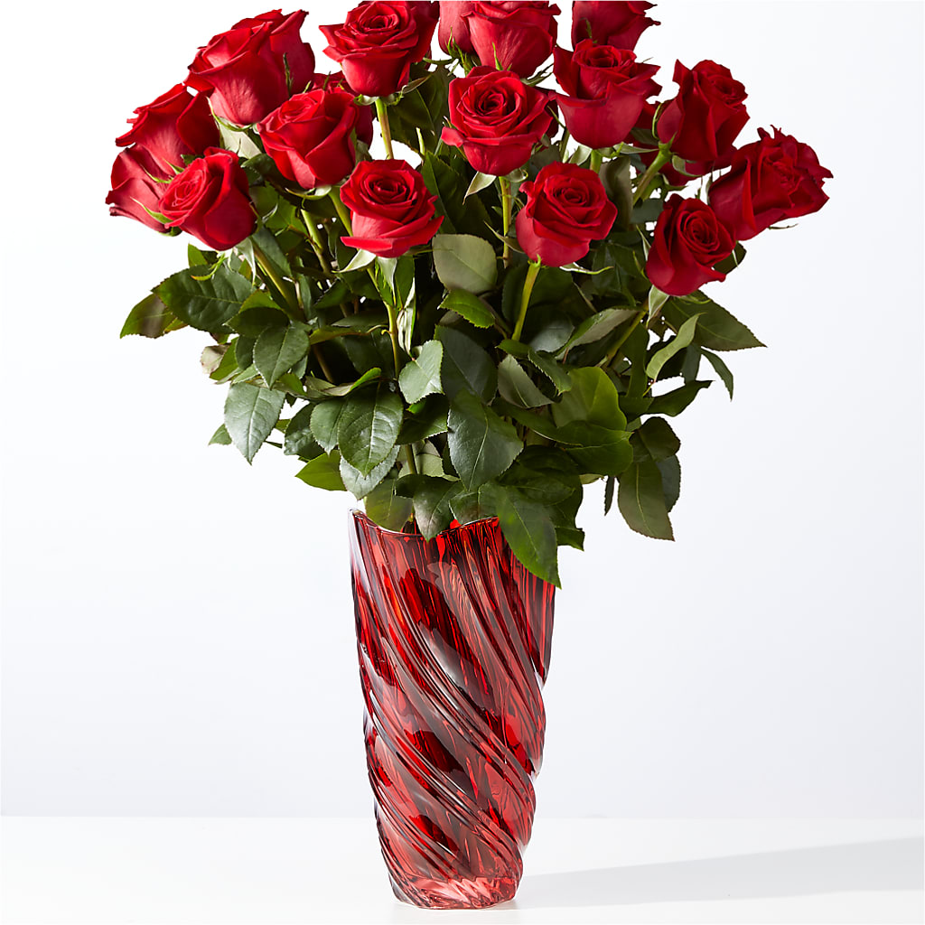 Classic Love Red Rose Bouquet with Luxe Swirl Vase – Lovely Flowers And Gifts, Islip Terrace NY