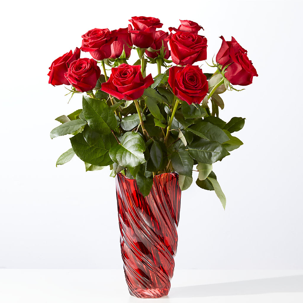 Classic Love Red Rose Bouquet with Luxe Swirl Vase – Lovely Flowers And Gifts, Islip Terrace NY