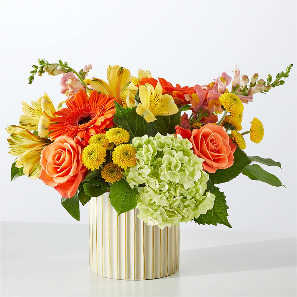 Autumn Sunshine Bouquet with Ivory Vase –  Lovely Flowers And Gifts, Islip Terrace NY