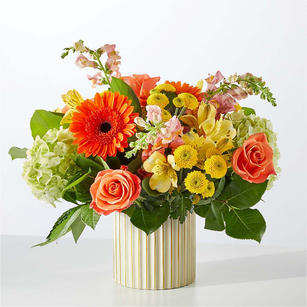 Autumn Sunshine Bouquet with Ivory Vase –  Lovely Flowers And Gifts, Islip Terrace NY