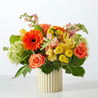 Autumn Sunshine Bouquet with Ivory Vase –  Lovely Flowers And Gifts, Islip Terrace NY