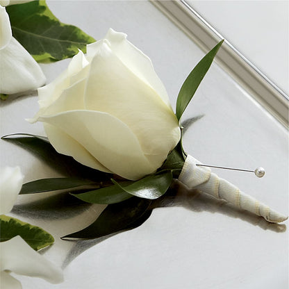 White Rose Boutonniere –  Lovely Flowers And Gifts, Islip Terrace NY